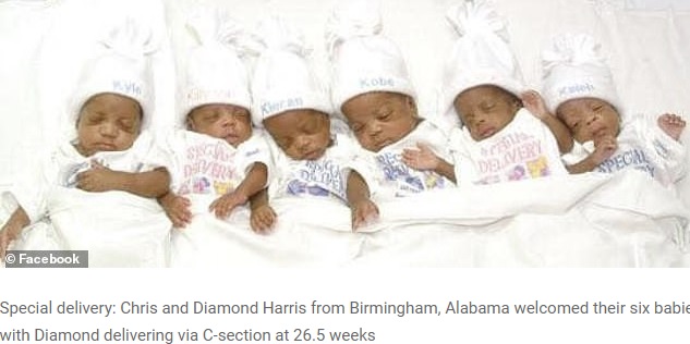 超低出生体重児で産まれた6人（画像は『Internewscast　2020年6月12日付「First surviving set of African American sextuplets graduate from high school」（Facebook）』のスクリーンショット）