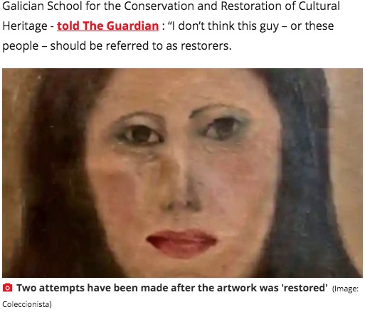 やり直してみたもののやはりホラーのよう（画像は『Mirror　2020年6月23日付「Horror as ‘bodgers’ ruin historic painting of Virgin Mary during ‘restoration’」（Image: Coleccionista）』のスクリーンショット）