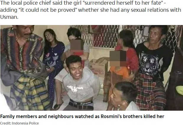 ロズミーニさんの家族は9名が逮捕（画像は『The Sun　2020年6月2日付「PURE SAVAGERY Girl, 16, ‘hacked to death with machete by her two brothers after confessing to affair with 45-year-old relative’」（Credit: Indonesia Police）』のスクリーンショット）