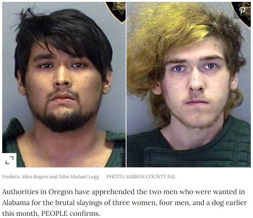 7人を殺害した2人の男（画像は『People.com　2020年6月23日付「2 Members of So-Called Club ‘7 Deadly Sins’ Who Allegedly Gunned Down 7 People Arrested After Manhunt」（Photo: MARION COUNTY JAIL）』のスクリーンショット）