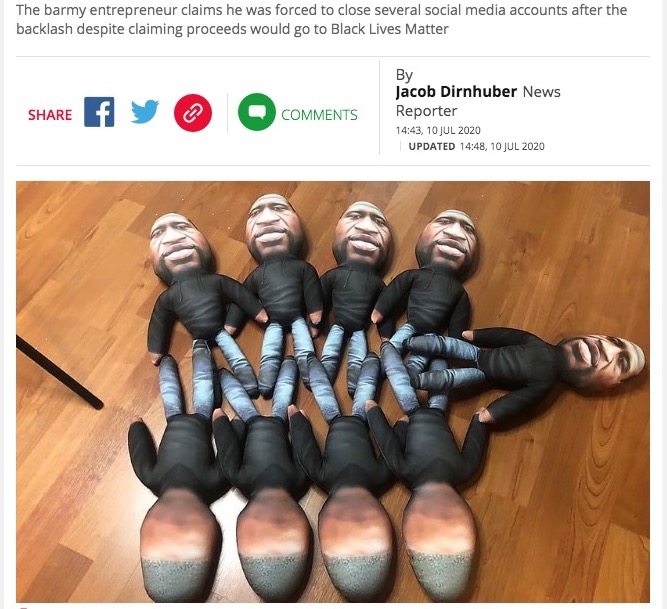 フロイドさんを模したクッション人形（画像は『Daily Star　2020年7月10日付「Bizarre George Floyd ￡40 stress dolls from toymaker spark fury as he gets death threats」（Image: CEN/＠georgefloydtoysofficial.com）』のスクリーンショット）