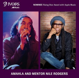 ナイル・ロジャース（右）が才能を認める、シンガーソングライターのアマーラ（Amahla）（画像は『Nile Rodgers　2020年7月6日付Instagram「Proud to be part of the ＃TheIvorsRisingStar mentorship program with ＠IvorsAcademy ＆ ＠AppleMusic.」』のスクリーンショット）