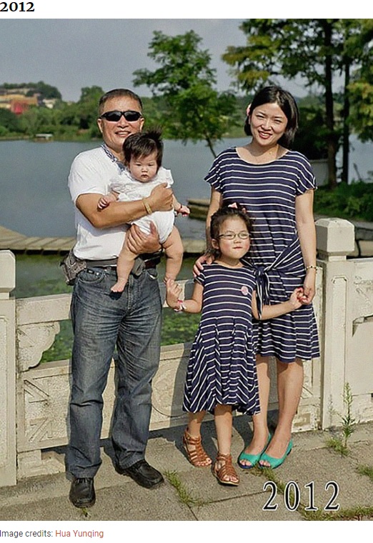 第2子が誕生した華華さん（画像は『Bored Panda　2020年8月20日付「This Dad And Daughter Have Been Taking Yearly Pics At The Same Spot For 40 Years, And The Pics Show How Time Flies」（Image credits: Hua Yunqing）』のスクリーンショット）