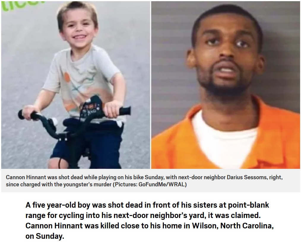 殺害された5歳男児と逮捕された隣人の25歳男（画像は『Metro　2020年8月11日付「Boy, 5, shot dead at point-blank range ‘for riding into neighbor’s yard’」（Pictures: GoFundMe/WRAL）』のスクリーンショット）