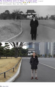 73年の時を経て皇居前で撮影された祖父と孫（画像は『old.reddit.com　2020年8月10日付「My Grandfather and I in Tokyo, 73 years apart」』のスクリーンショット）