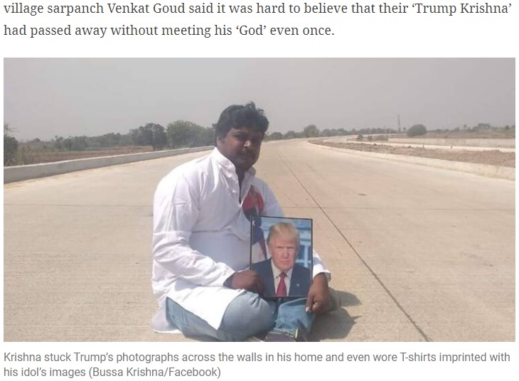 トランプ大統領の写真を持ち歩き「いつかは会いたい」と夢見ていたブッサさん（画像は『The Indian Express　2020年10月12日付「Telangana: Upset over Trump contracting Covid, his ardent fan dies of cardiac arrest」（Bussa Krishna/Facebook）』のスクリーンショット）