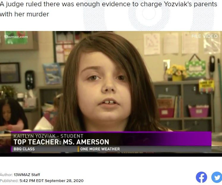 育児放棄の末に亡くなった12歳女児（画像は『13WMAZ.com  2020年9月28日付「‘Disrepair and filth’: Hearing sheds new light on 12-year-old Kaitlyn Yozviak’s final days」』のスクリーンショット）
