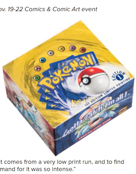 史上最高額で落札されたポケモンカードのブースターパック（画像は『Heritage Auctions　2020年11月19日付「Sealed Pokémon Booster Box Sells For ＄360,000 To Shatter World Record at Heritage Auctions」』のスクリーンショット）