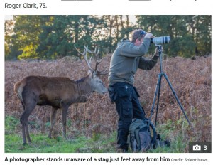 【海外発！Breaking News】鹿を狙うカメラマンの真後ろに鹿が出現　本人は全く気が付かず「後ろ！　後ろ！」状態に（英）