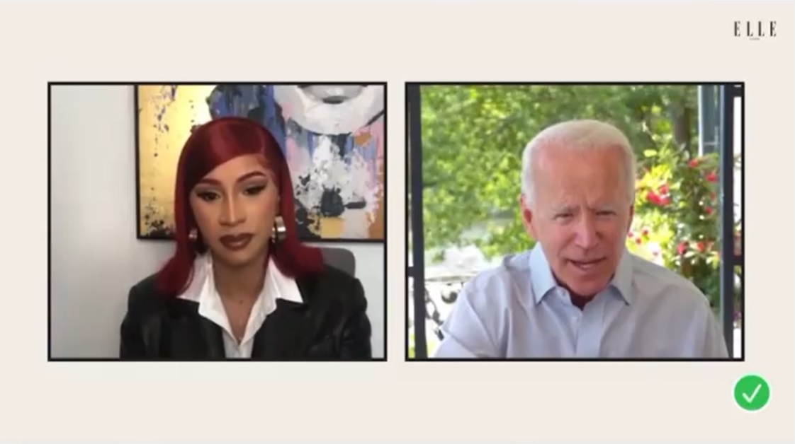 今年8月、バイデン氏と対談したカーディ・B（画像は『Cardi B　2020年11月7日付Instagram「Couple of weeks ago I was getting chewed up by Trump supporters over this interview especially by miss Candace who has been degrading my name for 2 years straight.」』のスクリーンショット）