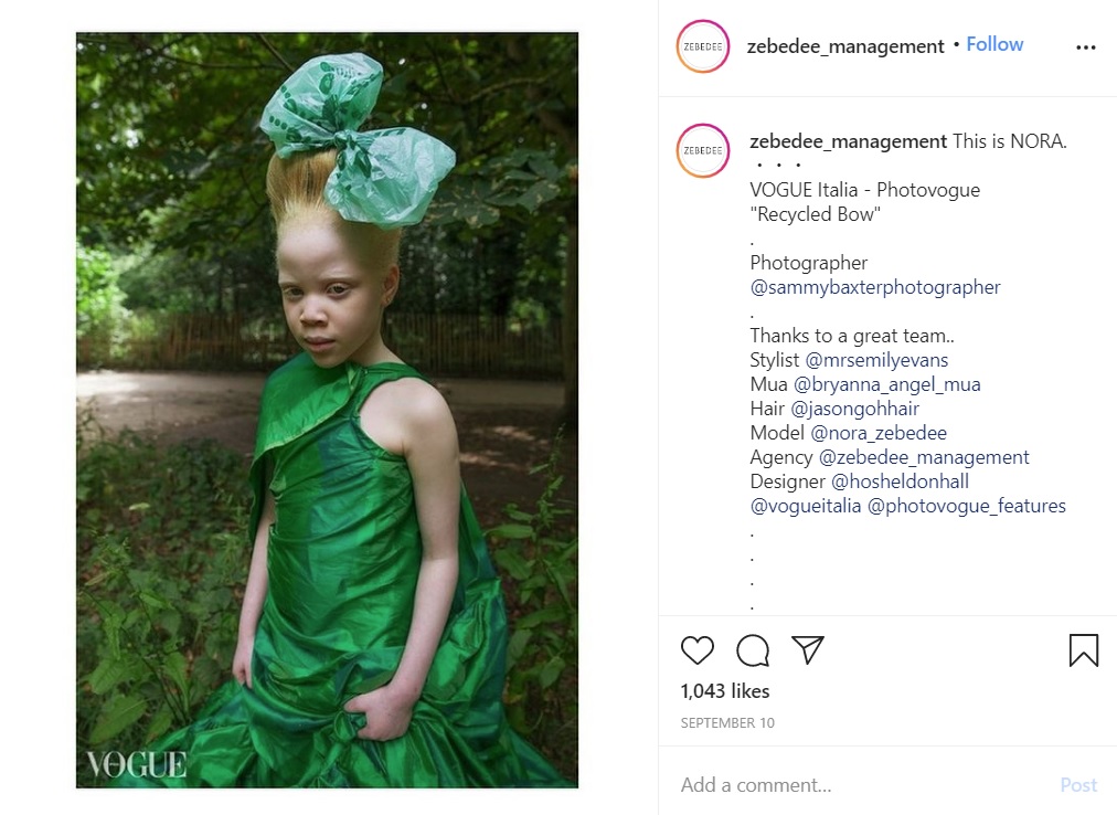 イタリア版『VOGUE』に起用されたノラちゃん（画像は『Zebedee Management　2020年9月10日付Instagram「This is NORA.」』のスクリーンショット）