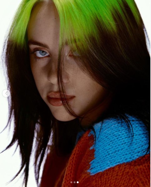 ビリー・アイリッシュ、髪型をからかうファンを一喝（画像は『BILLIE EILISH　2020年12月18日付Instagram「congratulations john for being number 1111111 ＆ love you interscope」』のスクリーンショット）