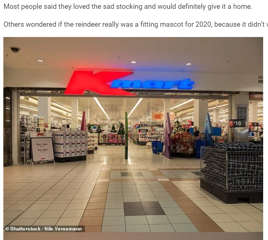 オーストラリアでおなじみのディスカウントスーパー「Kmart」（画像は『WhatsNew2Day　2020年12月16日付「‘If 2020 was a Christmas stocking’: Amusing Kmart ‘fail’ leaves shoppers hysterical」（Shutterstock / NilsVersemann）』のスクリーンショット）