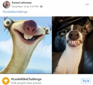 おちゃめな雰囲気までそっくり（画像は『Forest Lehrman　2020年12月14日付Facebook「＃lookalikechallenge」』のスクリーンショット）