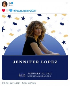 ミュージカル・パフォーマーとして就任式を彩るジェニファー・ロペス（画像は『jlo　2021年1月14日付Twitter』のスクリーンショット）