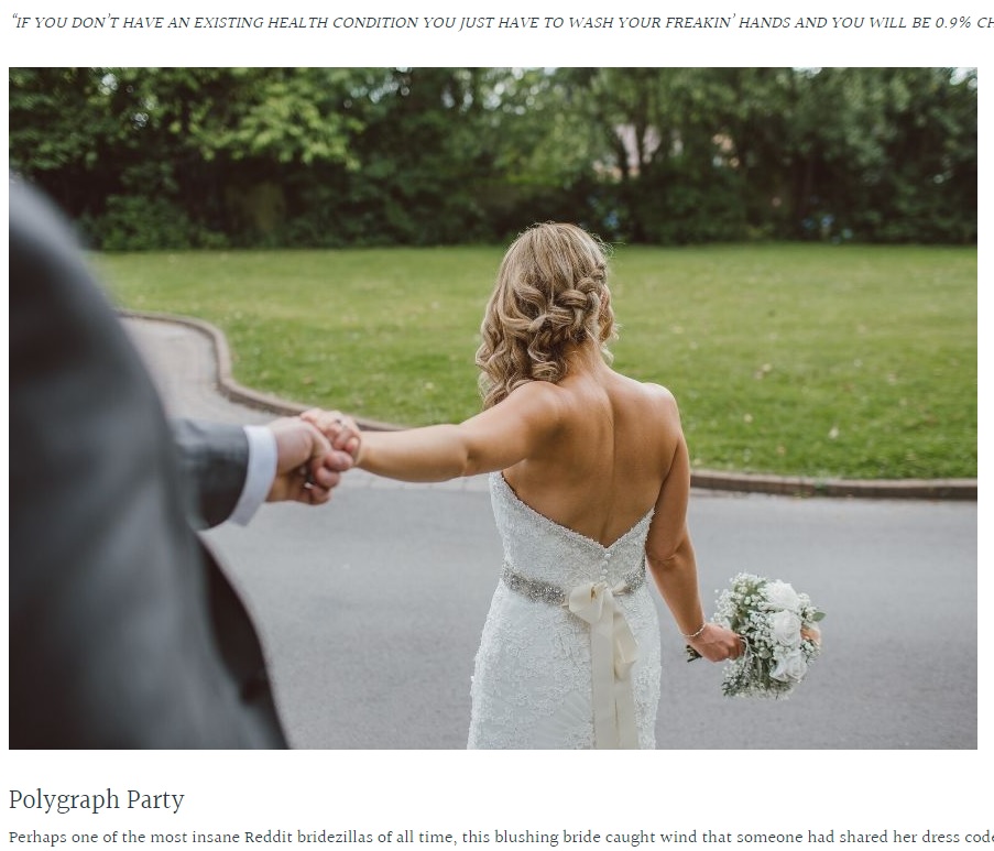 完璧な結婚式にするため“ブライドジラ”が無理な要求を（画像は『Confetti.co.uk　2020年7月2日付「The Craziest Bridezilla Stories on Reddit」』のスクリーンショット）