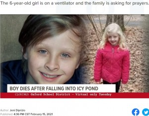 【海外発！Breaking News】凍った池に落ちた妹を救った10歳男児、身体を張り水面に押し上げて自ら犠牲に（米）