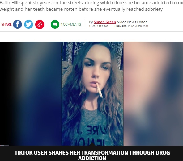 自分を「カッコいいと思っていた」というフェイスさん（画像は『Daily Star　2021年2月4日付「Former drug addict makes amazing transformation after losing all her teeth to meth」（Image: TIKTOK/＠iamtoothlessandruthless）」』のスクリーンショット）