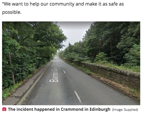 ナターシャさんがランニングしていた道路（画像は『Daily Record　2021年3月19日付「Masked creep gets punched in face after trying to grab female Scots World Champion kickboxer on the street」）』のスクリーンショット）