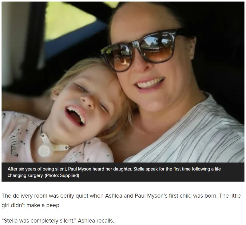 6歳で生まれて初めて声を発した女児（画像は『News24　2021年3月18日付「Cape Town couple share the joy of hearing their daughter speak for the first time at the age of 6」』のスクリーンショット）