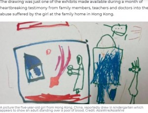 亡くなった女児が幼稚園で描いた絵（画像は『7NEWS.com.au　2021年4月16日付「Drawing done by five-year-old leads to parents’ murder conviction over her death」（Credit: AsiaWire/AsiaWire）』のスクリーンショット）