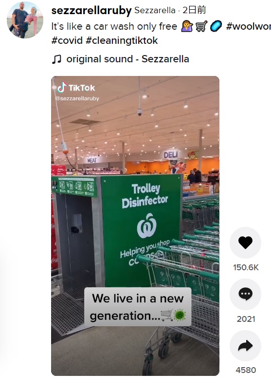 ショッピングカート1台が入る大きさの消毒マシン（画像は『Sezzarella　2021年4月27日付TikTok「It’s like a car wash only free」』のスクリーンショット）