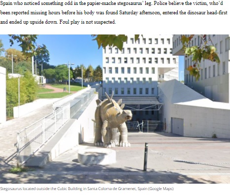 男性の遺体が発見された恐竜像（画像は『NY Daily News　2021年5月24日付「Missing man found dead inside dinosaur statue in Spain」（Google Maps）』のスクリーンショット）