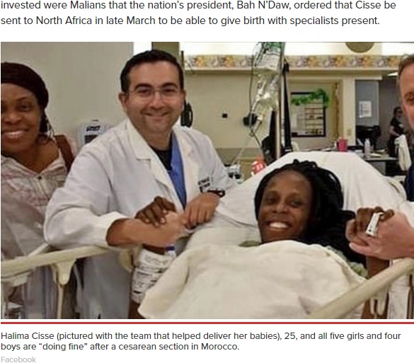 9つ子を出産したマリ人の女性（画像は『New York Post　2021年5月5日付「Malian woman Halima Cisse expecting 7 babies gives birth to 9」（Facebook）』のスクリーンショット）