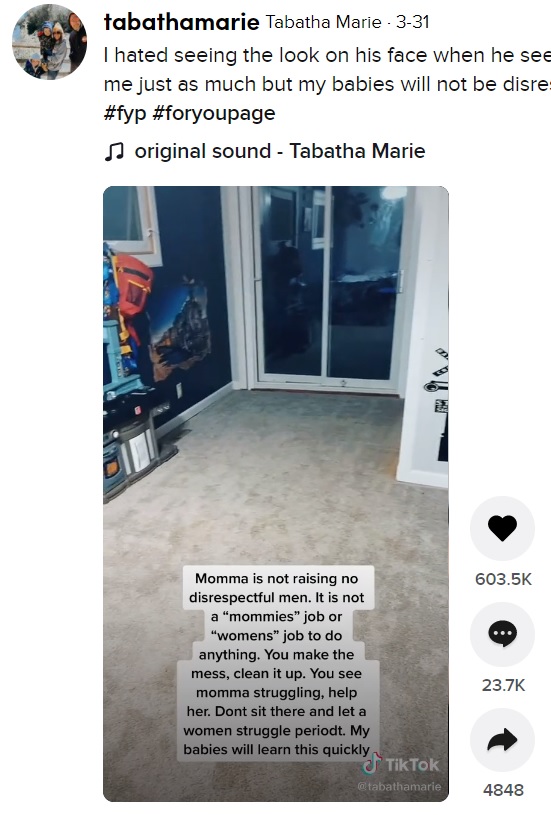 部屋はおもちゃが1つもない状態に（画像は『Tabatha Marie　2021年3月31日付TikTok「I hated seeing the look on his face when he seen his room.」』のスクリーンショット）