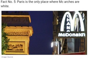 パリのシャンゼリゼ通りでは黄色ではなく白いアーチが（画像は『Khurki　「We Love Dominos, Pizza Hut ＆ McDonald’s, But How Many Of Us Know….」（Image Source）』のスクリーンショット）