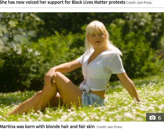ブロンドに白い肌だったマルティナさん（画像は『The Sun　2020年6月24日付「RACE ROW White model Martina Big who identifies as black slams white people for ‘exploiting’ the black community」（Credit: Jam Press）』のスクリーンショット）