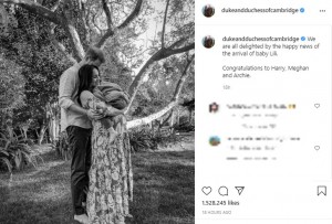 「私達全員が歓喜している」とウィリアム王子夫妻（画像は『Duke and Duchess of Cambridge　2021年6月6日付Instagram「We are all delighted by the happy news of the arrival of baby Lili.」』のスクリーンショット）