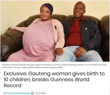 【海外発！Breaking News】スキャンで8人確認、出産時に2人発見　合計10人の赤ちゃんを出産した女性（南ア）