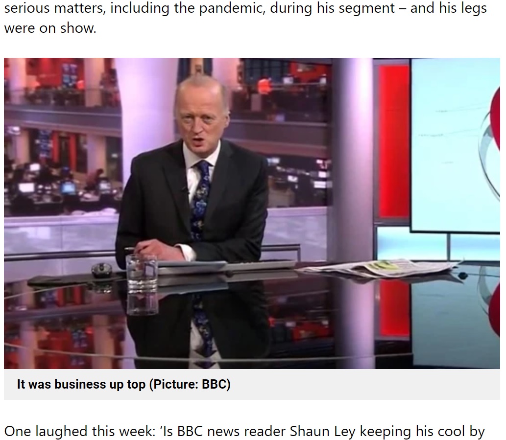 真剣な表情でニュースを伝える男性キャスター（画像は『Metro　2021年6月4日付「Sweltering BBC anchor caught wearing shorts and deck shoes under desk on hottest day」（Picture: BBC）』のスクリーンショット）