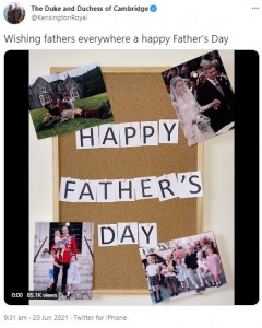 左下が初公開した親子ショット（画像は『The Duke and Duchess of Cambridge　2021年6月20日付Twitter「Wishing fathers everywhere a happy Father’s Day」』のスクリーンショット）