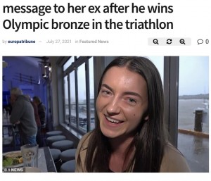 ヘイデン選手との破局を「後悔してる」と語った女性（画像は『Europa Tribune　2021年7月27日付「Ex-girlfriend sends a VERY awkward message to her ex after he wins Olympic bronze in the triathlon」（1 NEWS）』のスクリーンショット）