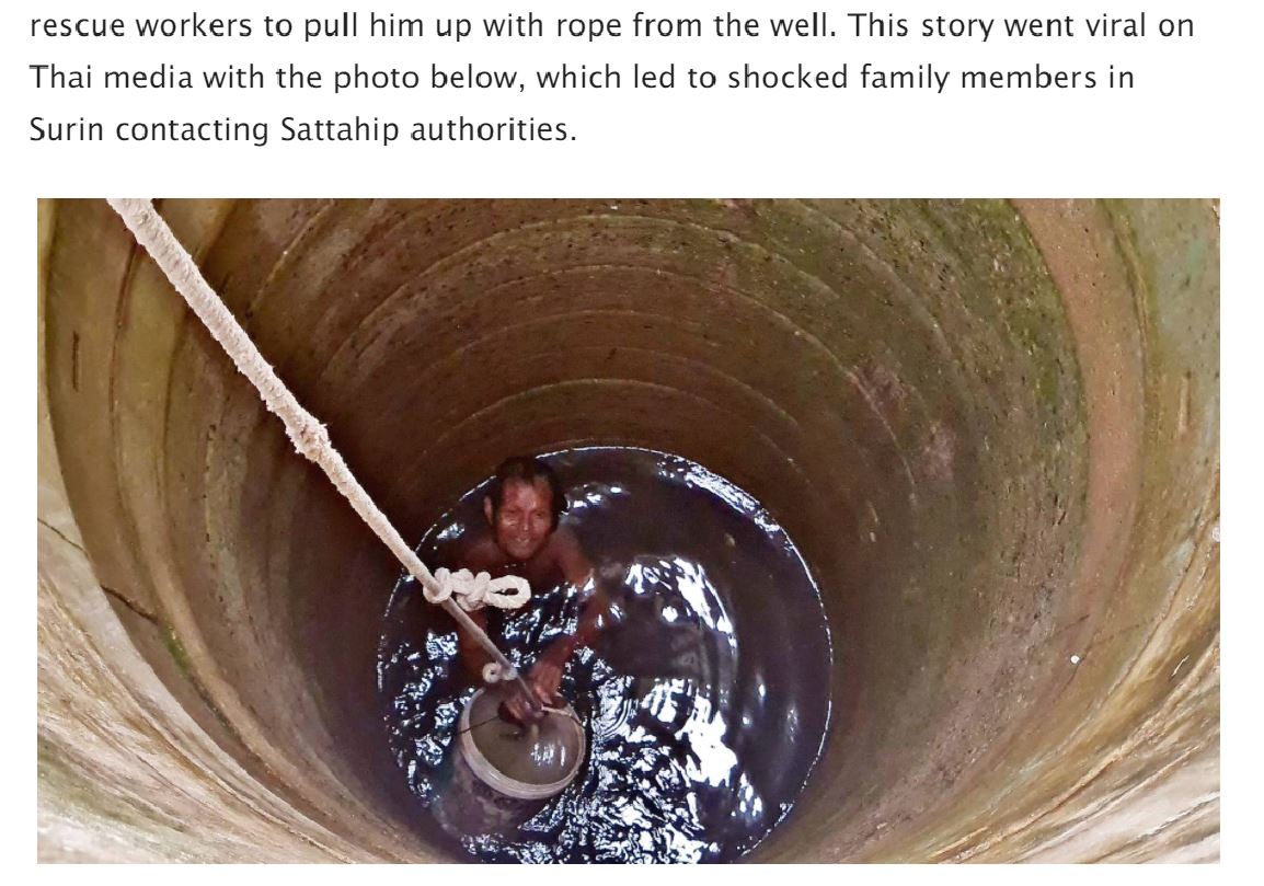 17メートルの井戸に転落したラメードさん（画像は『The Pattaya News　2021年8月1日付「Man rescued from well in Sattahip turns out to have been missing for fifteen years after family recognizes him online」』のスクリーンショット）