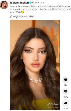 フォロワーはメイク後のギャップに驚愕（画像は『fabiola　2021年4月6日付TikTok「Exactly 1 month ago I did my first viral video with this song」』のスクリーンショット）