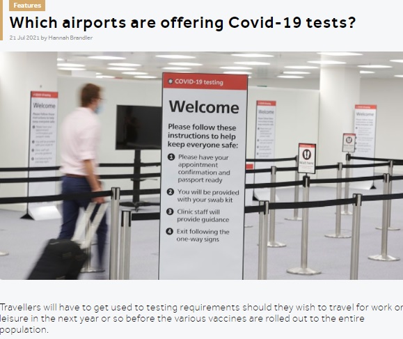 空港で提供されるPCR検査（画像は『Business Traveller　2021年7月21日付「Which airports are offering Covid-19 tests?」』のスクリーンショット）