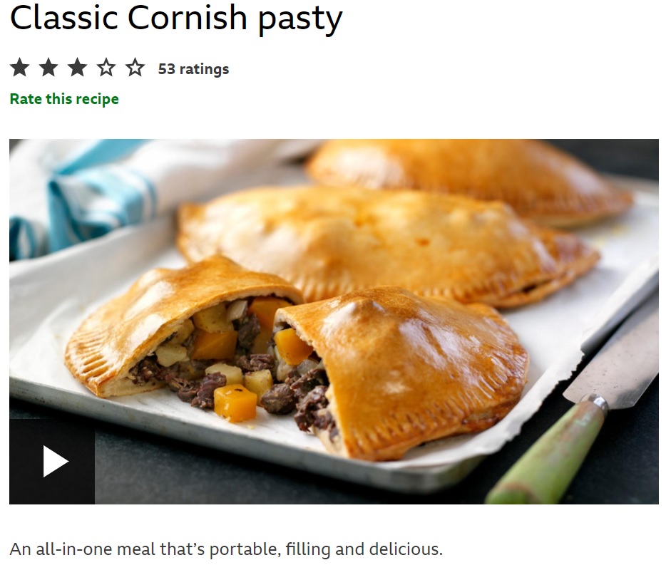地元の伝統料理“コーニッシュ・パスティ”（画像は『BBC　「Classic Cornish pasty」』のスクリーンショット）