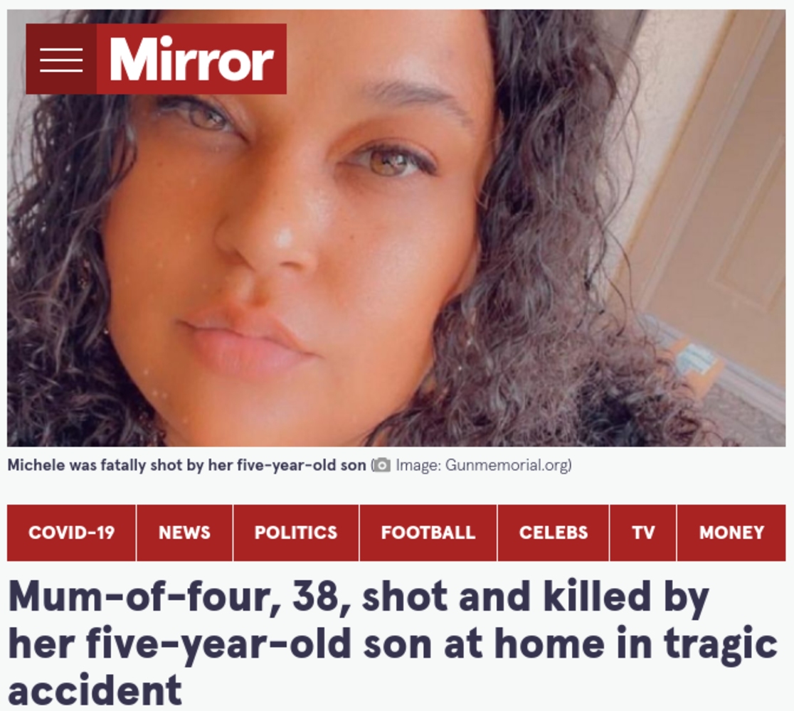 亡くなった母親のミッシェルさん（画像は『The Mirror　2021年9月7日付「Mum-of-four, 38, shot and killed by her five-year-old son at home in tragic accident」（Image: Gunmemorial.org）』のスクリーンショット）