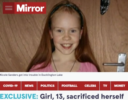 亡くなった13歳のニッキーさん（画像は『The Mirror　2021年9月23日付「EXCLUSIVE: Girl, 13, sacrificed herself to save her sister after lake floor suddenly collapsed」』のスクリーンショット）