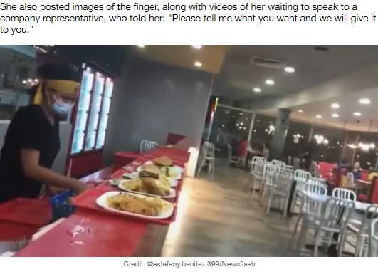 問題があったボリビアのハンバーガーチェーン店（画像は『LADbible　2021年9月16日付「Woman Eating Burger Bites Into Human Finger At Fast Food Restaurant」（Credit: ＠estefany.benitez.399/Newsflash）』のスクリーンショット）
