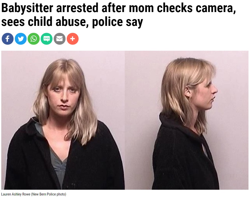 逮捕されたベビーシッターの女（画像は『WFLA　2021年10月29日付「Babysitter arrested after mom checks camera, sees child abuse, police say」（New Bern Police photo）』のスクリーンショット）