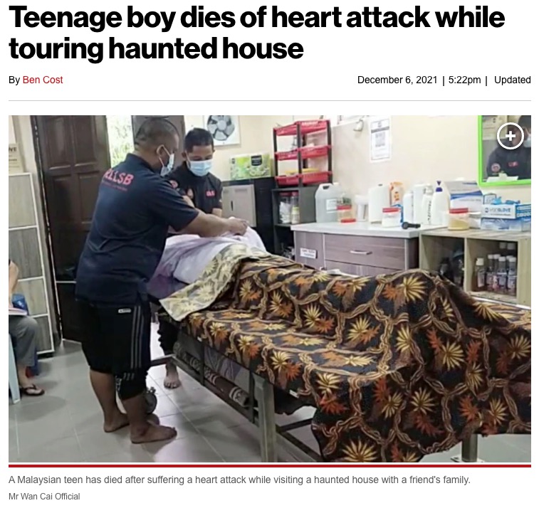 心臓発作を起こして亡くなった16歳の少年（画像は『New York Post　2021年12月6日付「Teenage boy dies of heart attack while touring haunted house」（Mr Wan Cai Official）』のスクリーンショット）