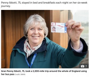 【海外発！Breaking News】無料のバスチケットで3500キロ超を旅した75歳女性、旅で集めた約37万円をホスピスに寄付（英）