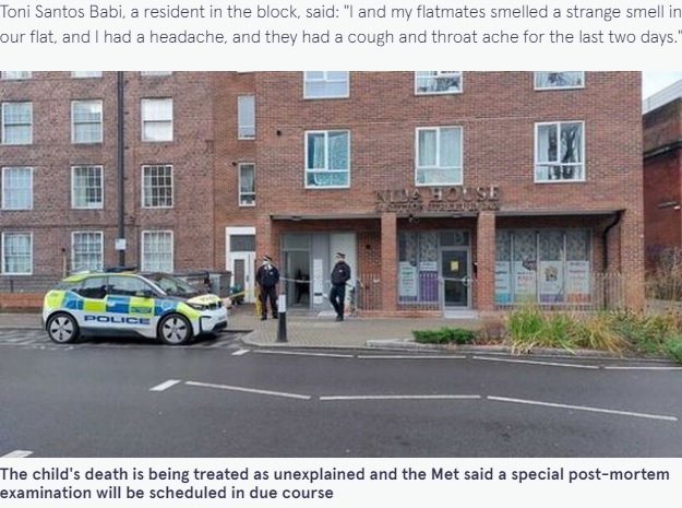 事故があったアパート（画像は『The Mirror　2021年12月13日付「Neighbour ‘coughed for days’ in flat block before girl, 11, died in chemical incident」』のスクリーンショット）