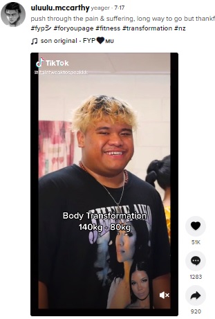 髪は伸びるもがっしりとした印象（画像は『yeager　2021年7月17日付TikTok「push through the pain ＆ suffering,」』のスクリーンショット）