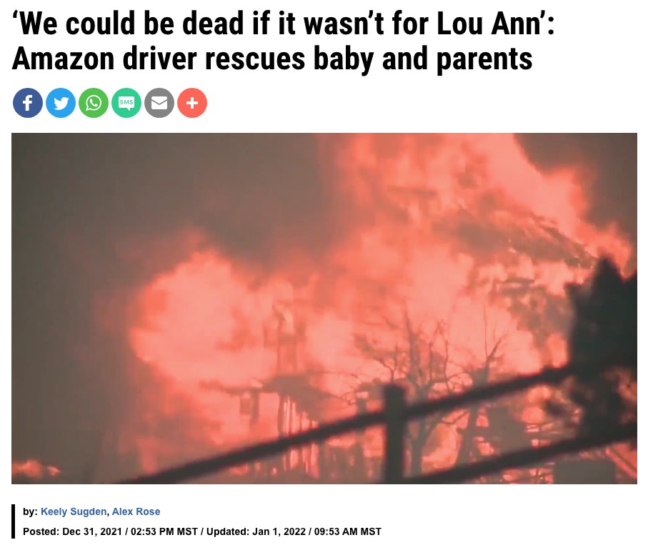 家族は迫り来る山火事に無力の状態だった（画像は『FOX31 KDVR　2021年12月31日付「‘We could be dead if it wasn’t for Lou Ann’: Amazon driver rescues baby and parents」』のスクリーンショット）