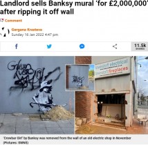 【海外発！Breaking News】バンクシー作品を壁ごと撤去し、私的に売却したビル所有者に地元民は激怒「自分勝手すぎる！」（英）＜動画あり＞